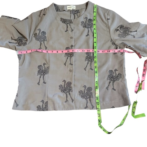 Anthropologie Pepaloves Gray Ostrich Blouse Embroidered Sz L - Picture 8 of 9